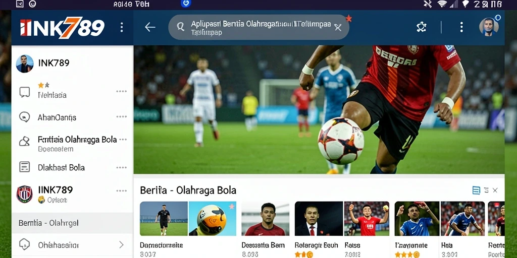 Tampilan antarmuka aplikasi INK789 untuk berita Olahraga Bola.