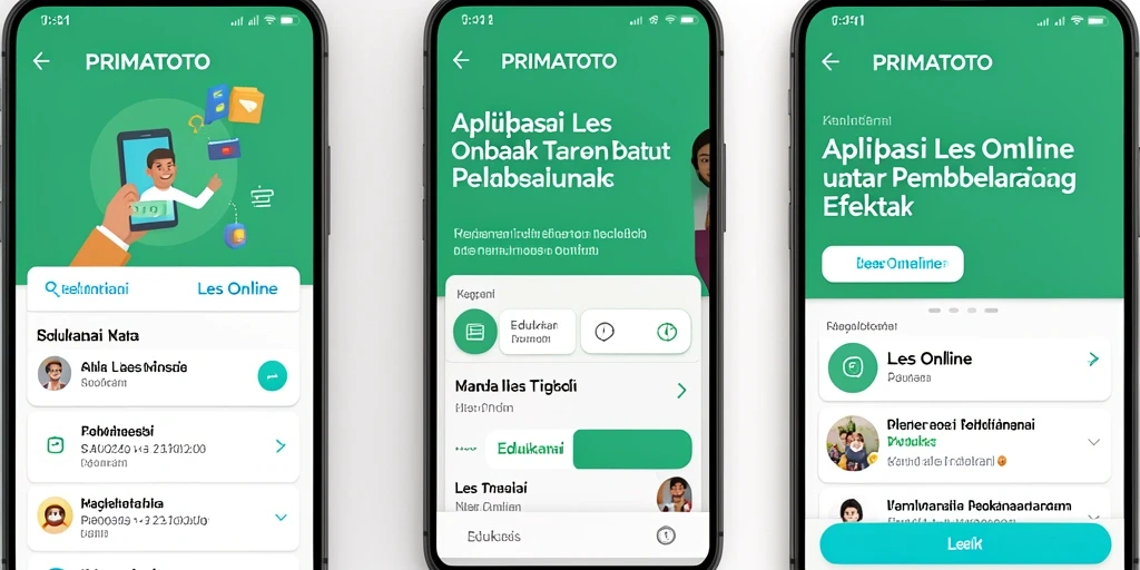 Antarmuka aplikasi Les Online PRIMATOTO yang intuitif dan menarik.