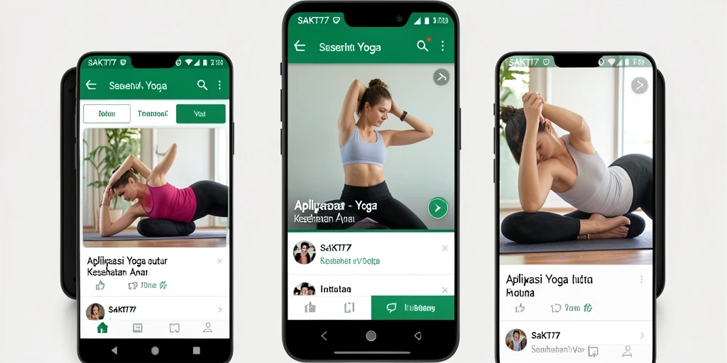 Antarmuka aplikasi SAKTI77 menampilkan berbagai pose yoga dan sesi meditasi.